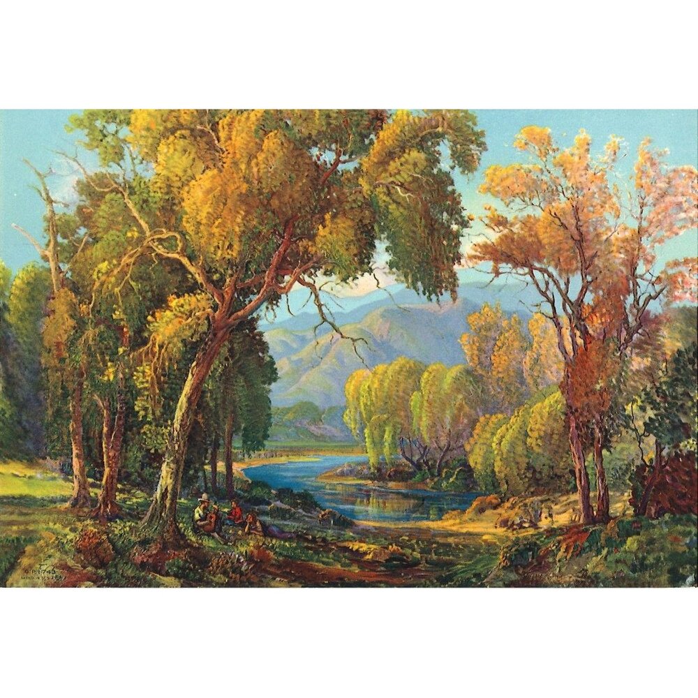 Vintage Calendar Print Playing Music Riverside 6x8